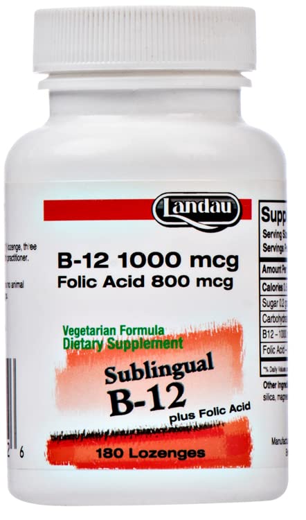 Frasco Landau vitamina B12 sublingual con ácido fólico sabor cereza