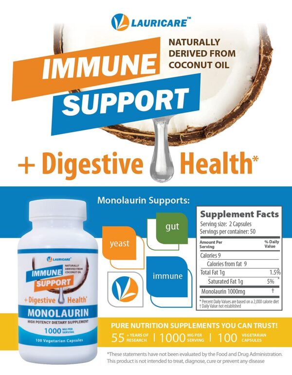 Frasco de Lauricare Monolaurin cápsulas