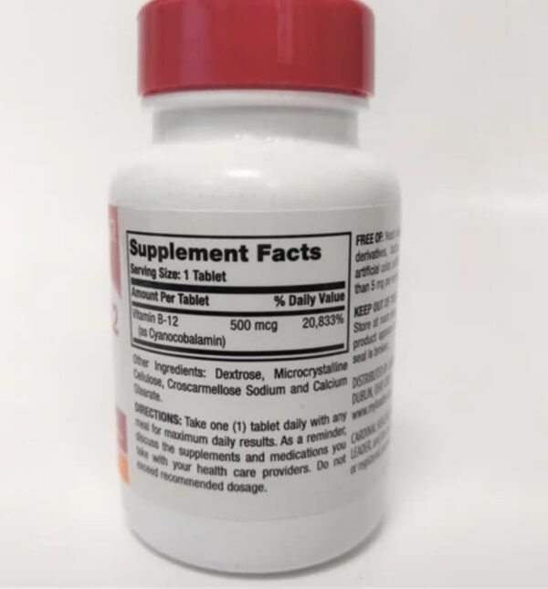 Detalle botella Vitamina B-12 Leader 3000 mcg