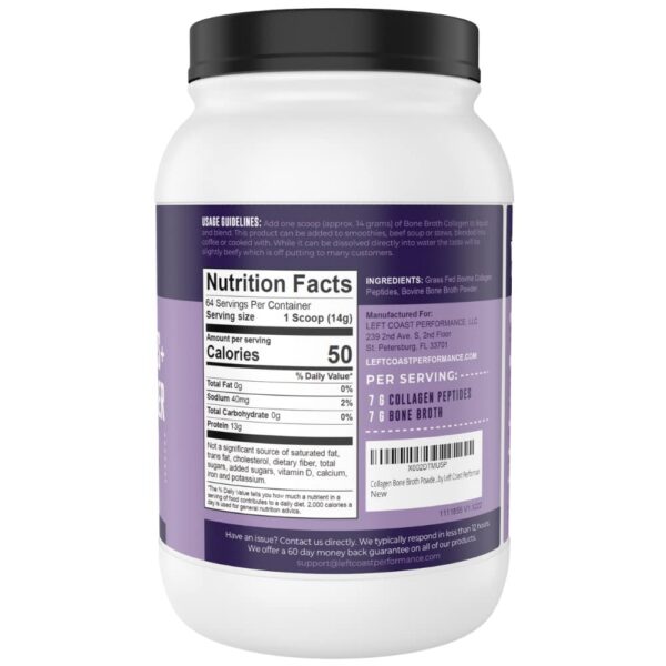 Etiqueta del producto Left Coast Caldo de Huesos con Colágeno