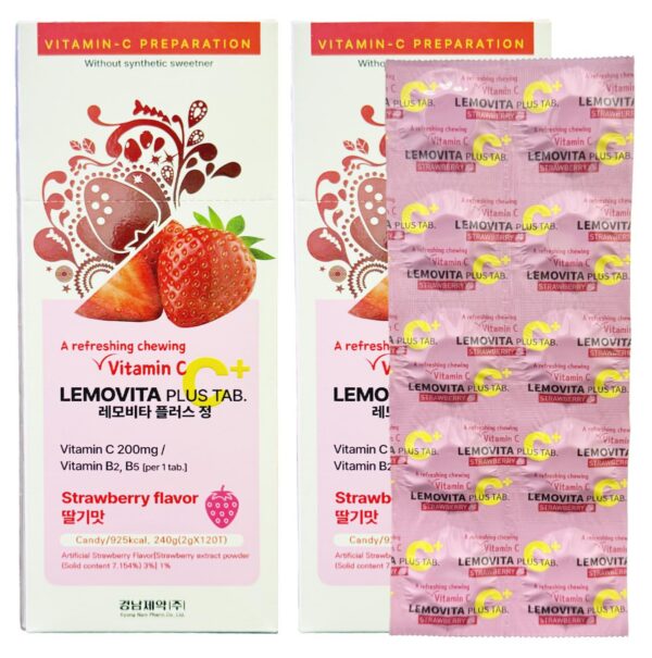 LemoVita C Plus tableta masticable sabor fresa frontal