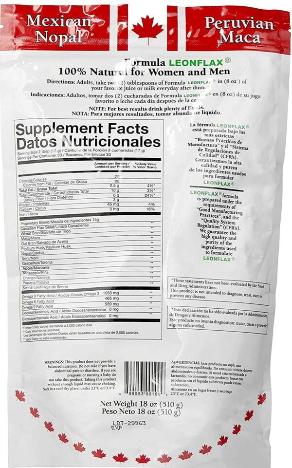 Leonflax paquete suplemento natural para fibra y digestión salud intestinal