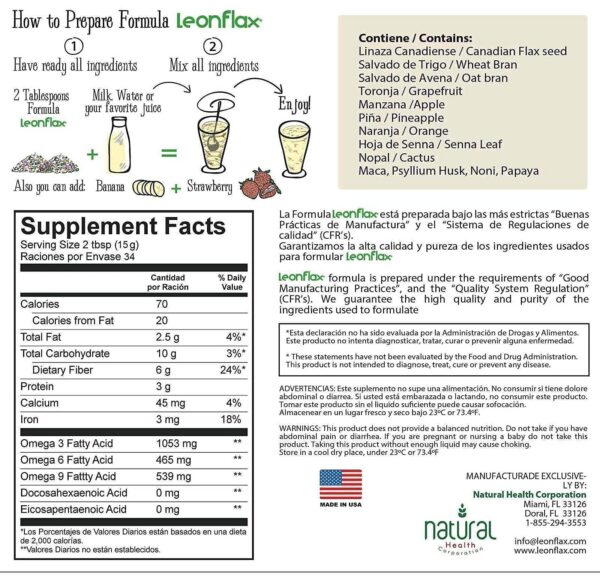 Leonflax suplemento linaza canadiense con antioxidantes y vitaminas B y E