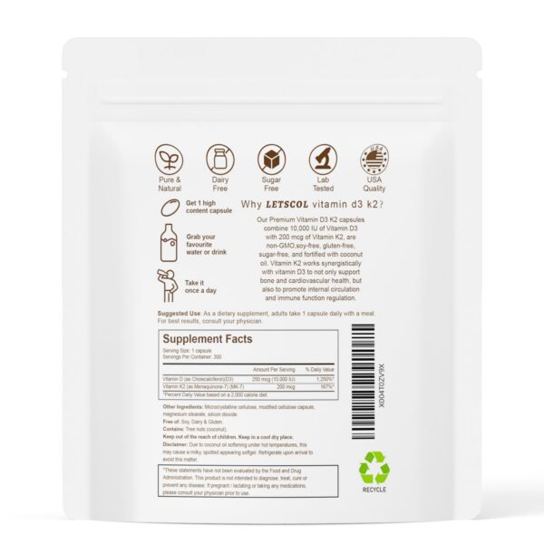 Frasco de LETSCOL D3 K2 cápsulas