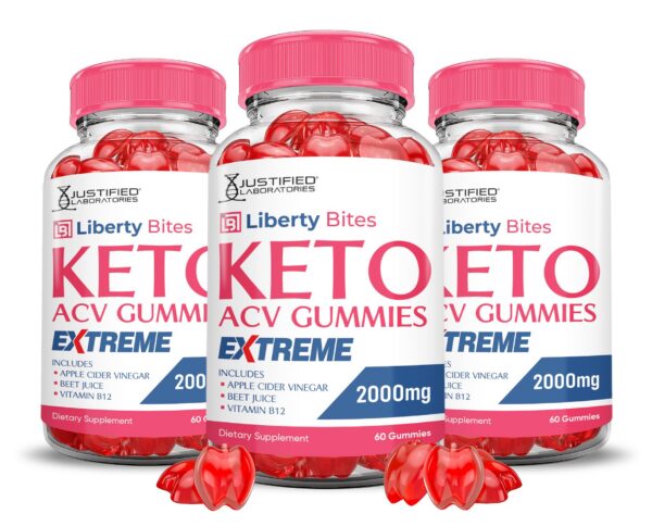 Liberty Bites Keto ACV gummies extreme paquete de 3 total 180 gomitas
