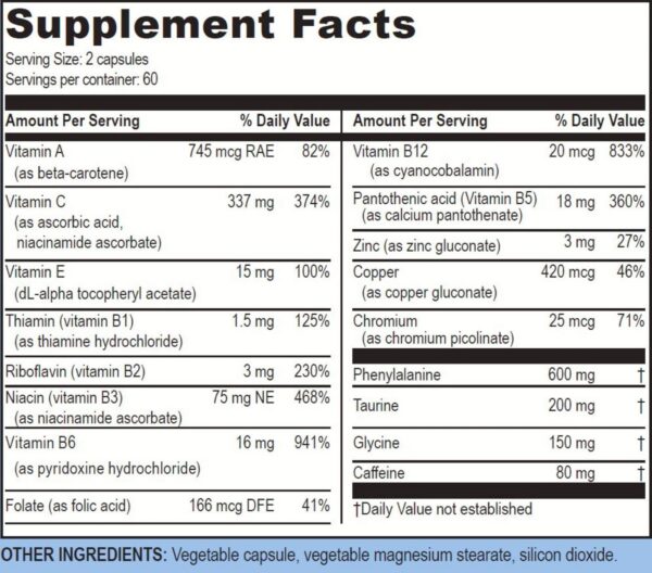 Etiqueta con ingredientes de Blast Caps