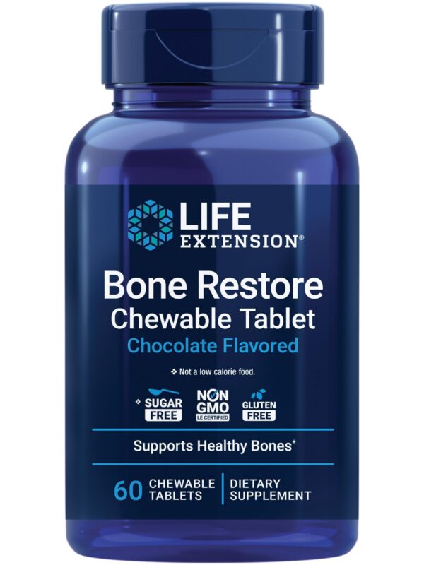 Frente de frasco Life Extension Bone Restore calcio tabletas