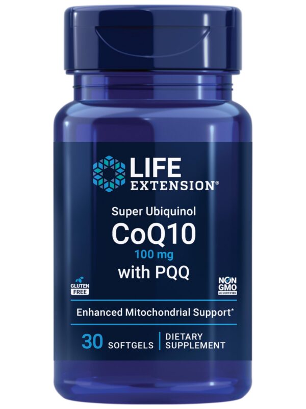 Etiqueta lateral Life Extension CoQ10 ubiquinol con PQQ