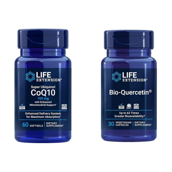 Version 1.0.0 Frente del envase Life Extension CoQ10 ubiquinol y Bio-Quercetin