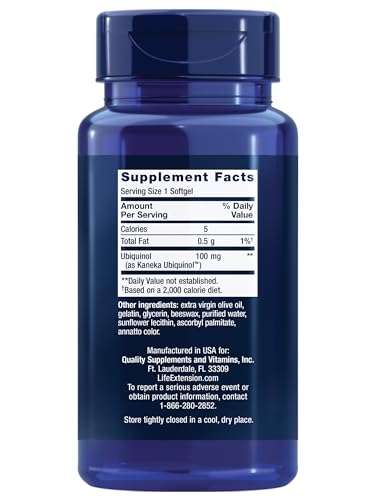 Etiqueta y frasco Life Extension CoQ10 ubiquinol