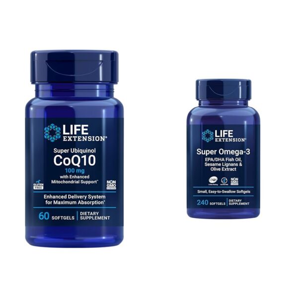 Life Extension CoQ10 ubiquinol omega-3 bottle label