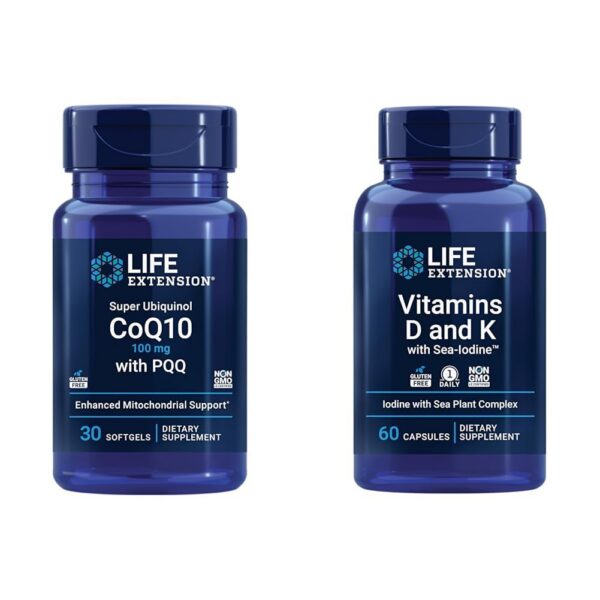 Etiqueta frontal de Life Extension CoQ10 ubiquinol con PQQ