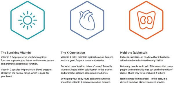 Cápsulas vitaminas d y k con yodo marino para salud Life Extension