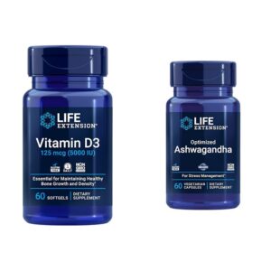 Frasco Life Extension con D3 y Ashwagandha