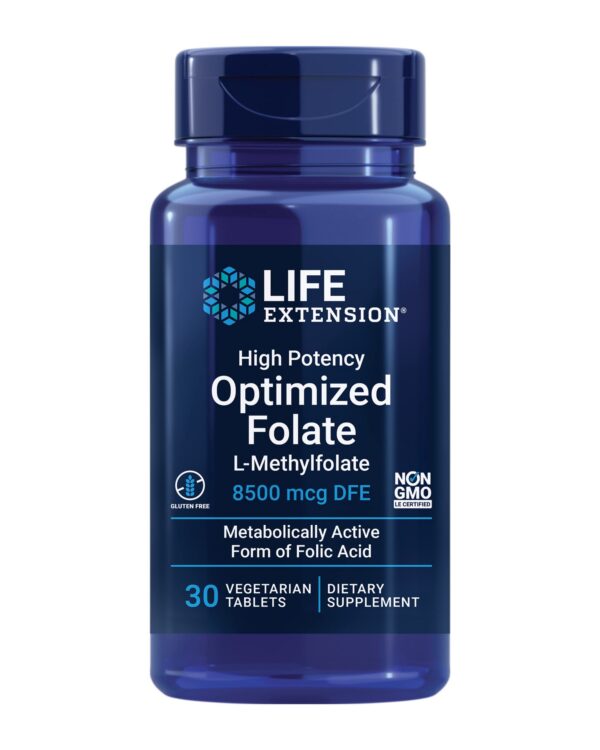 Etiqueta Life Extension folato 5-MTHF 8500mcg DFE