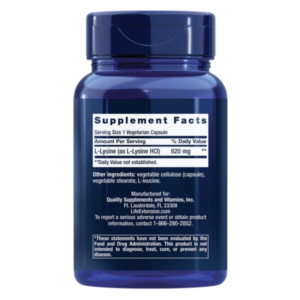 Vista trasera Life Extension lisina y zinc