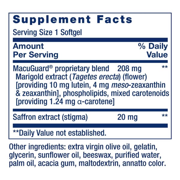 Etiqueta Life Extension MacuGuard con ingredientes