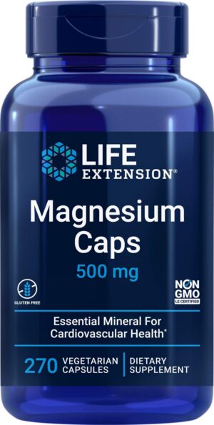 Frasco de cápsulas de Magnesio Life Extension 500 mg