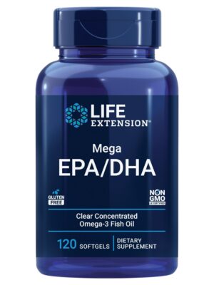 Frente de Life Extension Mega EPA/DHA frasco 120 cápsulas blandas