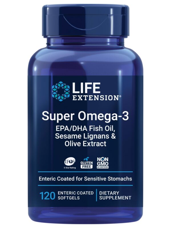 Frasco frontal Life Extension Omega-3 Softgels