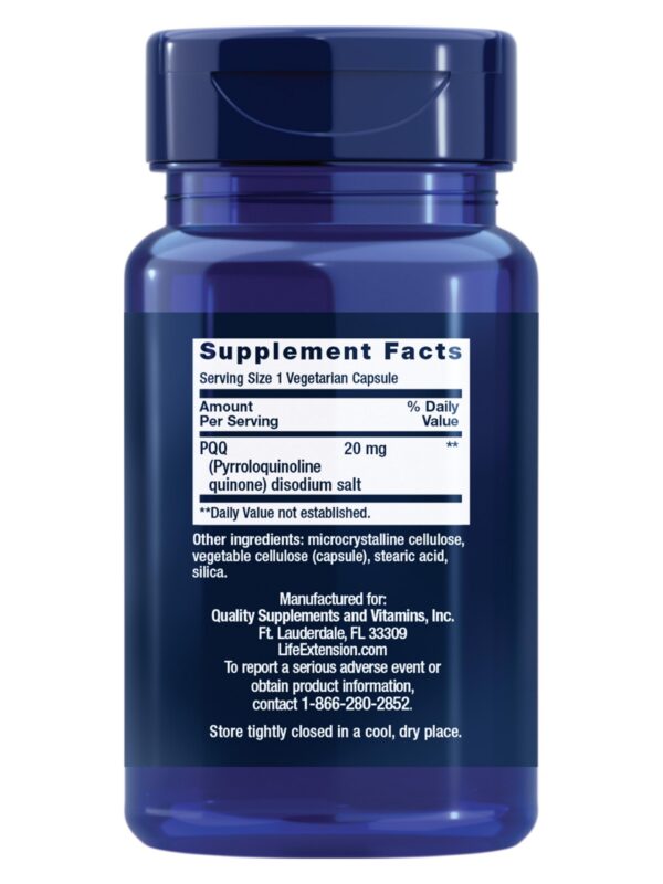 Etiqueta Life Extension PQQ 20 mg