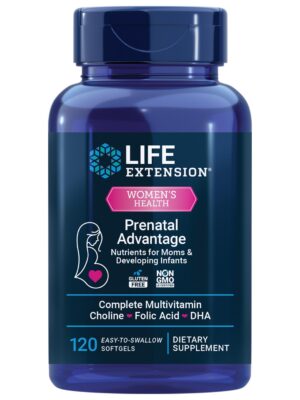 Life Extension Prenatal Advantage paquete frontal 120 cápsulas blandas