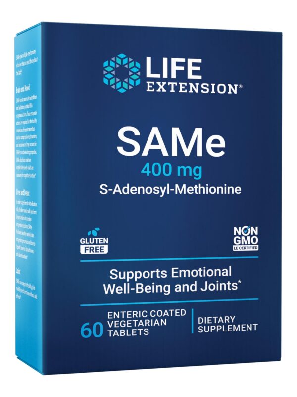 Life Extension SAMe 400mg suplemento 60 tabletas caja