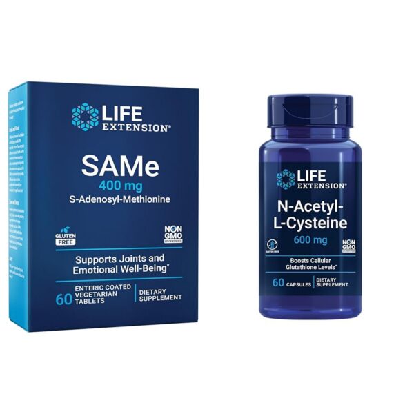 Life Extension SAMe y NAC botella frontal