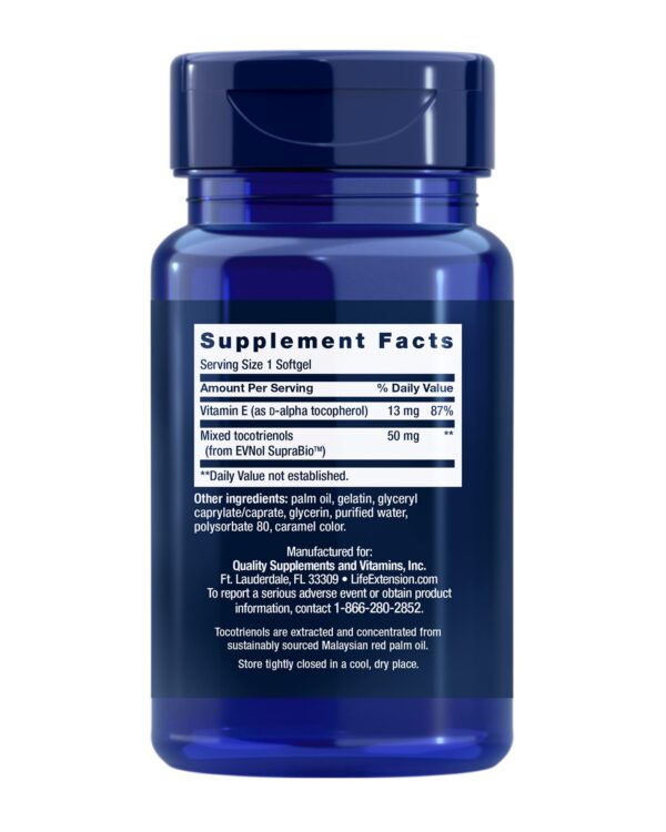 Frasco Life Extension Tocotrienoles con etiqueta