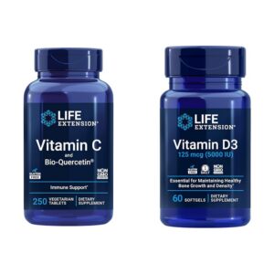 Frente de la etiqueta Life Extension Vitamina C y Quercetina + D3
