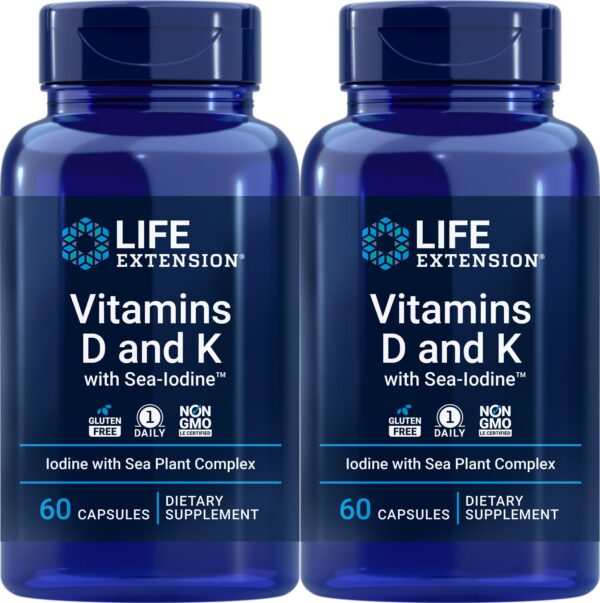 Life Extension vitaminas D y K con yodo marino 60 cápsulas pack 2