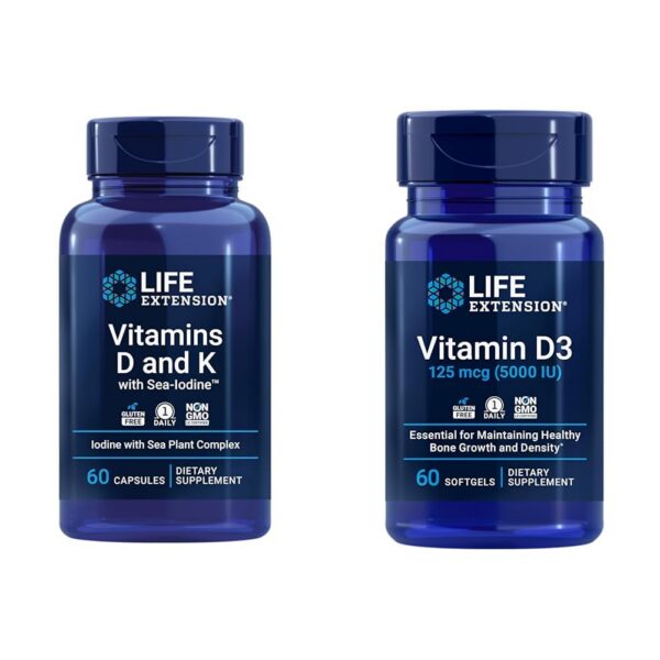 Life Extension vitaminas D3 K1 K2 y yodo suplemento