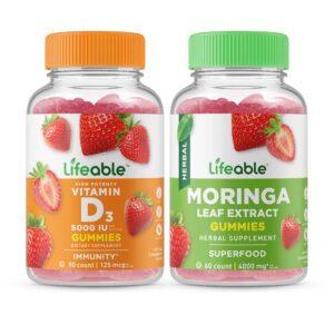 Version 1.0.0 Frente de frasco Lifeable Vitamina D3 5000 UI + Moringa Gomitas