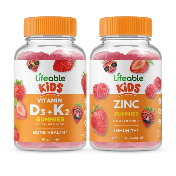 Frontal de Lifeable gomitas D3 K2 Zinc para niños