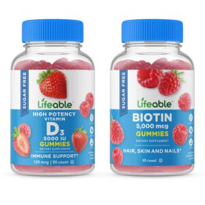 Paquete gomitas vitamina D 5000 UI y biotina Lifeable sin azúcar