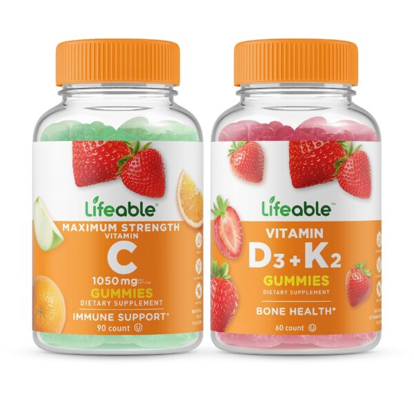 Frente del frasco Lifeable Vitamin C 1050 mg D3 K2 gomitas