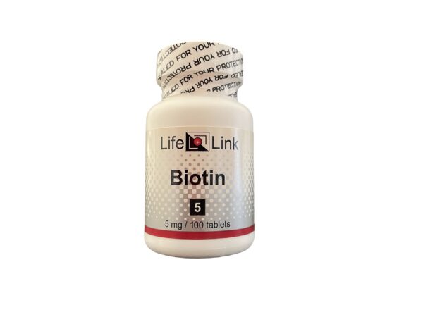 Botella LifeLink Biotina 5mg 100 tabletas