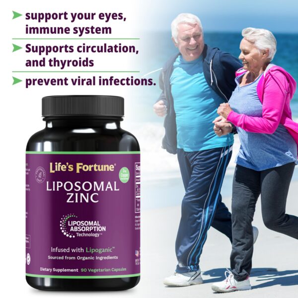 Etiqueta lateral del frasco Life's Fortune zinc liposomal