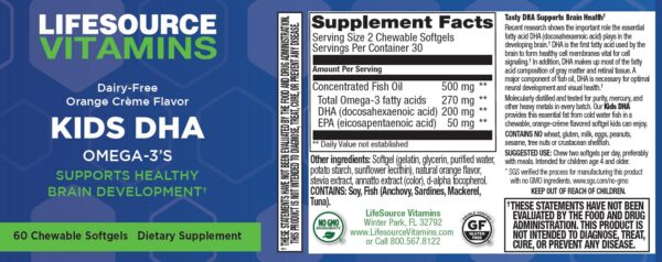 Etiqueta LifeSource Kids DHA Omega-3