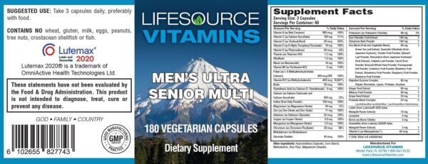Version 1.0.0 LifeSource Senior Multi frasco y etiqueta