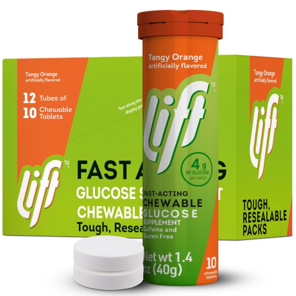 Version 1.0.0 Tubo de tabletas masticables de glucosa naranja Lift