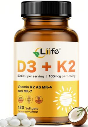 Version 1.0.0 Frente del frasco LIIFE D3 K2 120 cápsulas blandas