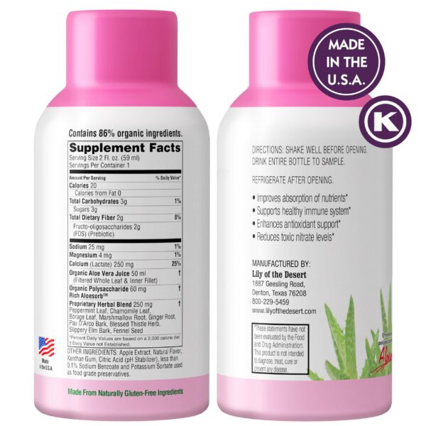 Etiqueta de Lily of the Desert Aloe Vera Shot
