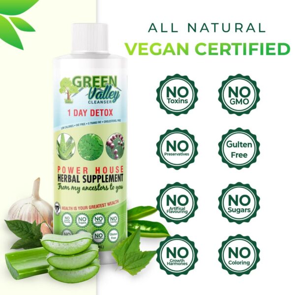 Limpieza de colon fórmula líquida vegana color verde botella