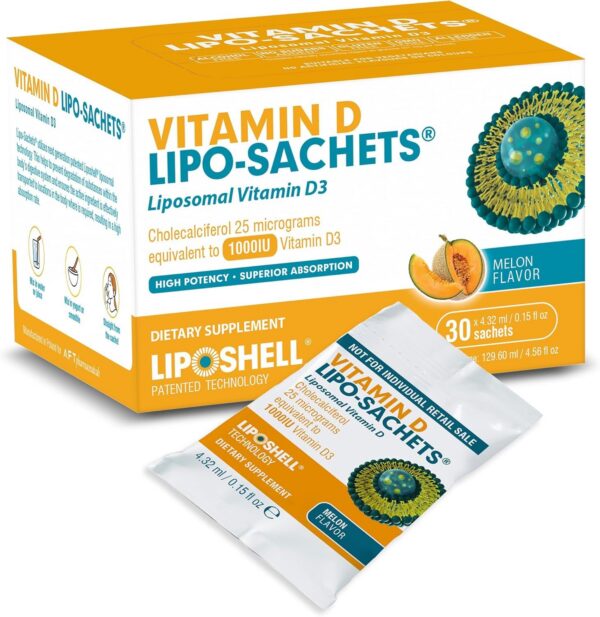 Frente del empaque Lipo-Sachets Liposomal Vitamin D3-1000IU