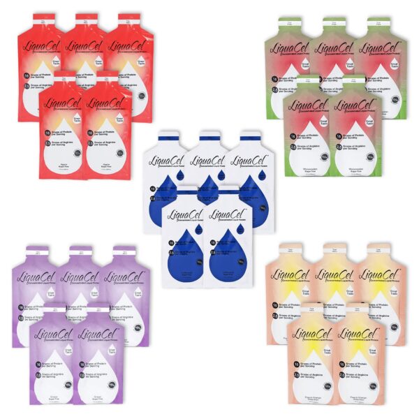 Version 1.0.0 LiquaCel proteína líquida en sobres vista frontal