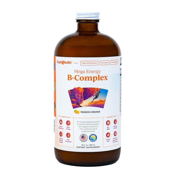 LIQUIDHEALTH Mega Energy complejo B suplemento botella frontal