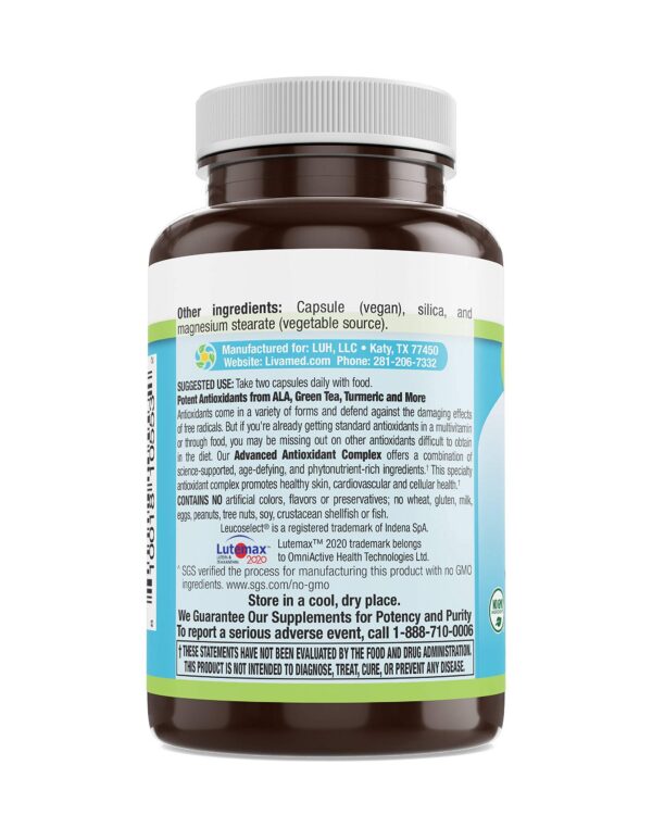 Frasco de Livamed antioxidante en fondo blanco