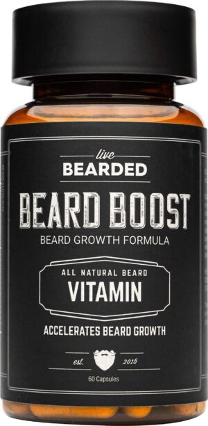 Live Bearded Beard Boost multivitaminas para barba frasco