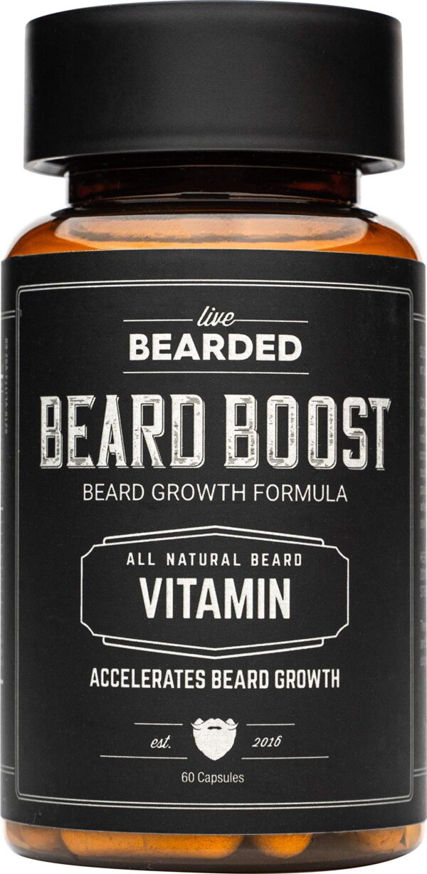 Live Bearded Beard Boost multivitaminas para barba frasco